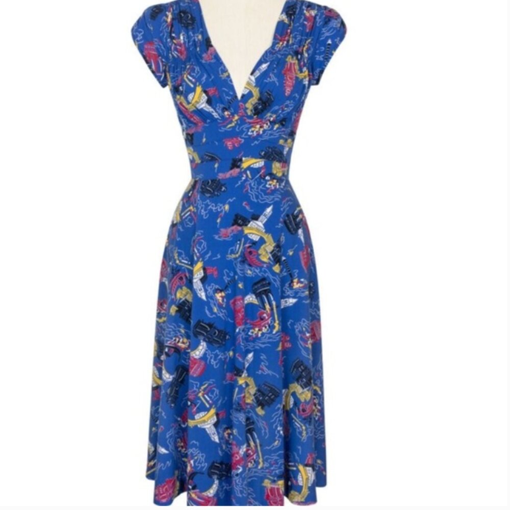 Trashy Diva Venice Nights 40’s Dress sz 16 EUC RARE SOUVENIR TRAVEL NOVELTY